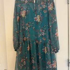 Anthropologie Teal Floral Women's Dress